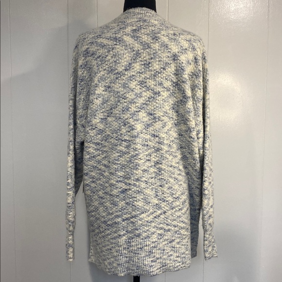 LC Lauren Conrad Sweater V-Neck Tunic Blue and Cream Knit Oversized Size Medium - Picture 7 of 10